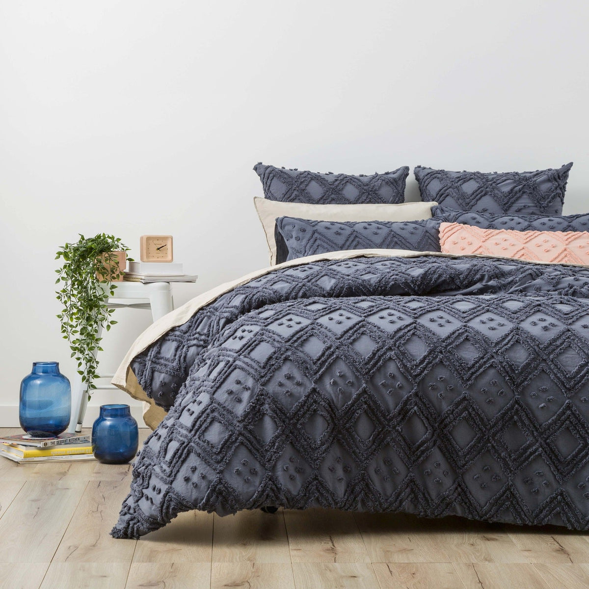 Park Avenue Medallion Vintage Washed Tufted Cotton Quilt Cover Set - Blue