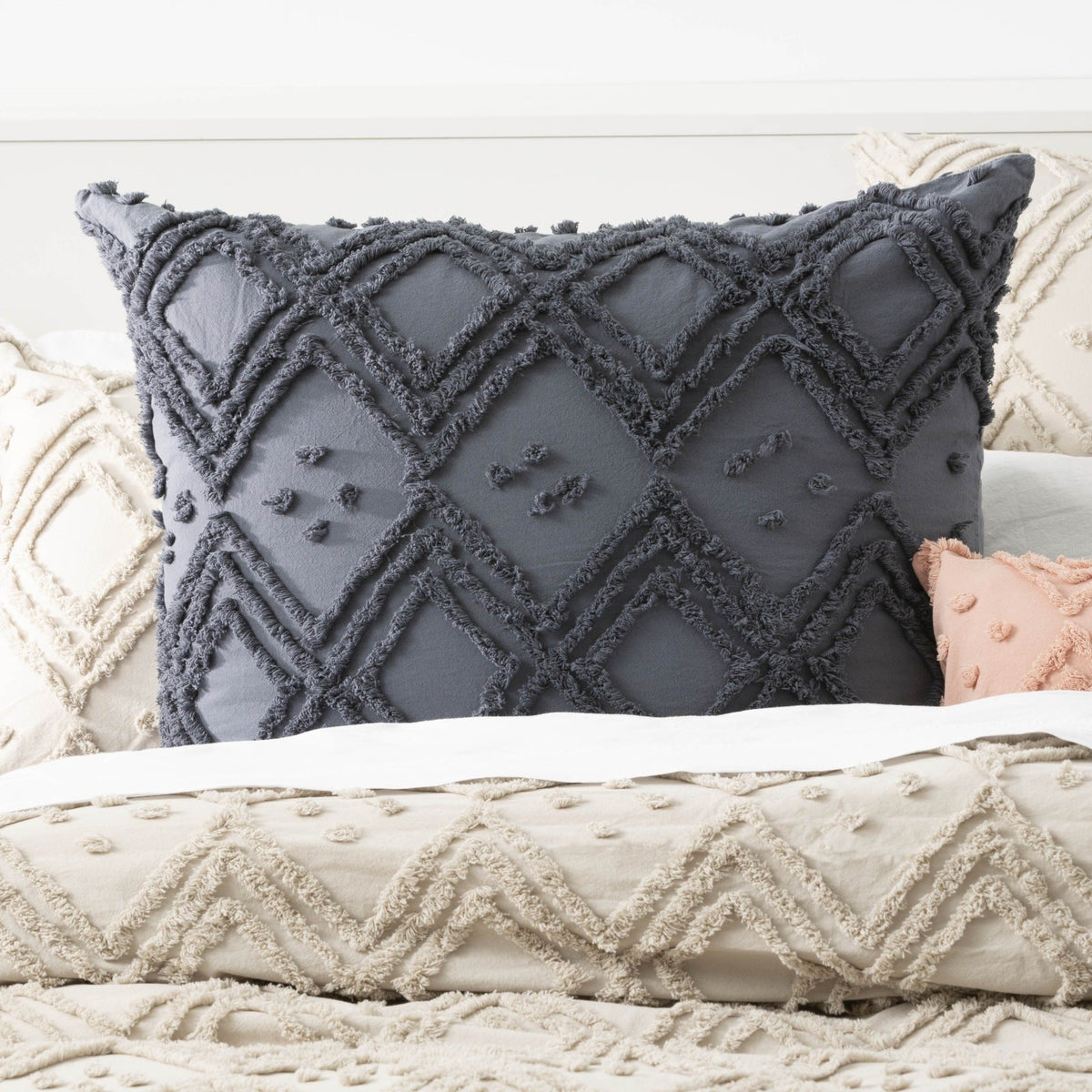 Park Avenue Medallion Vintage Washed Tufted Cotton Quilt Cover Set - Blue