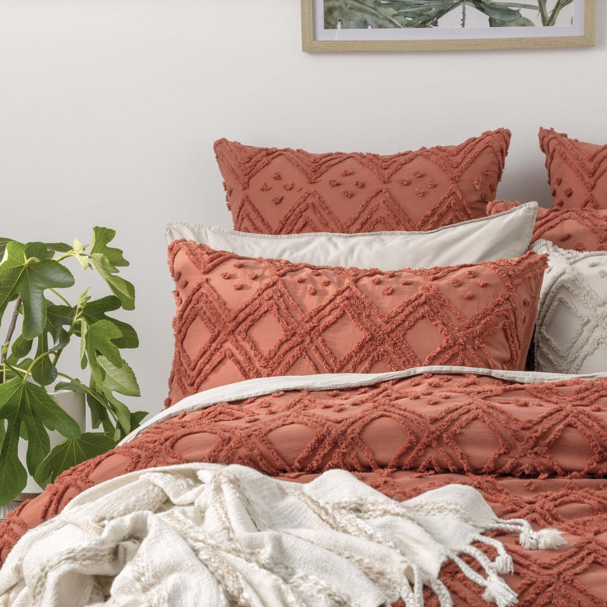 Park Avenue Medallion Vintage Washed Tufted Cotton Quilt Cover Set - Auburn
