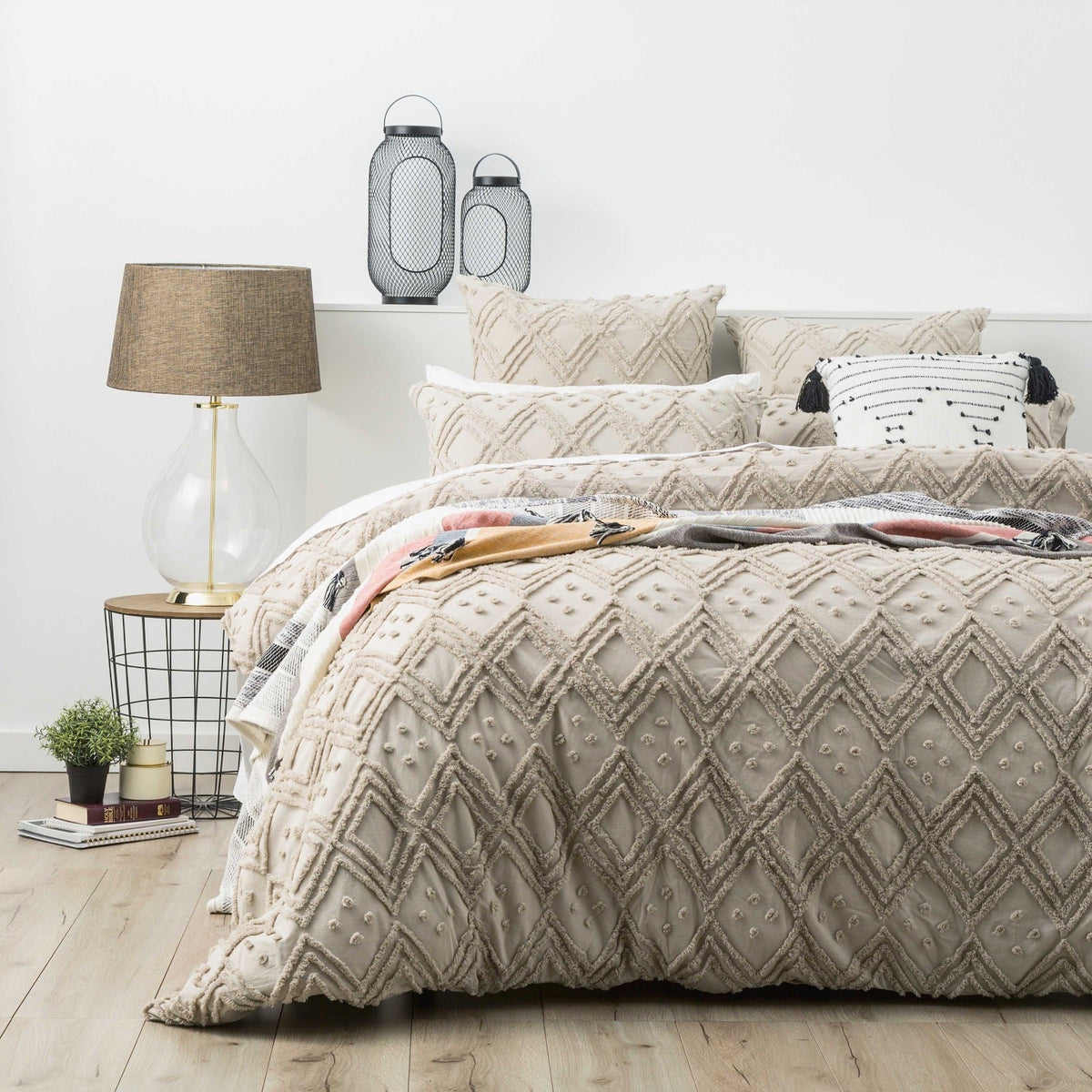 Park Avenue Medallion Vintage Washed Tufted Cotton Quilt Cover Set - Stone