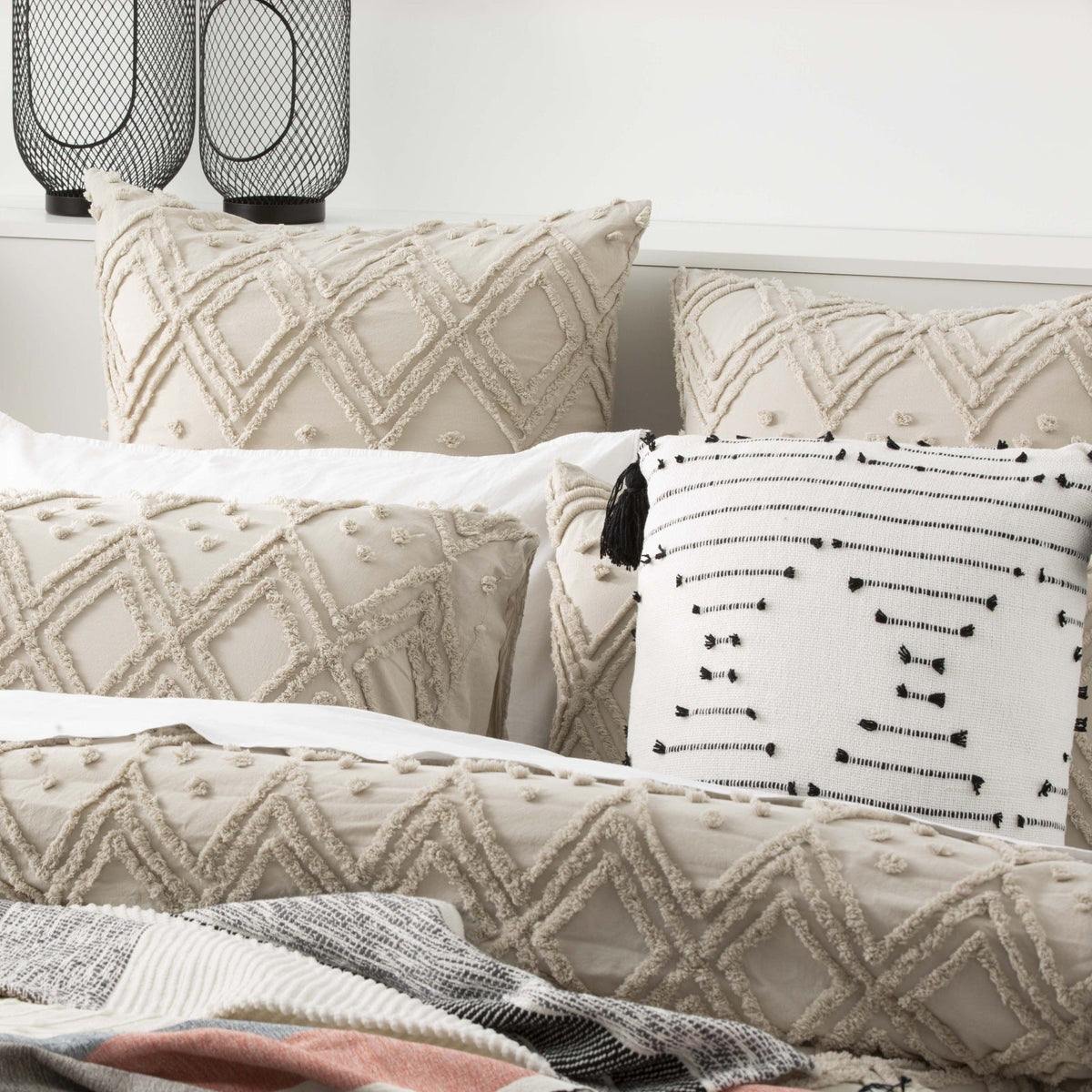 Park Avenue Medallion Vintage Washed Tufted Cotton Quilt Cover Set - Stone