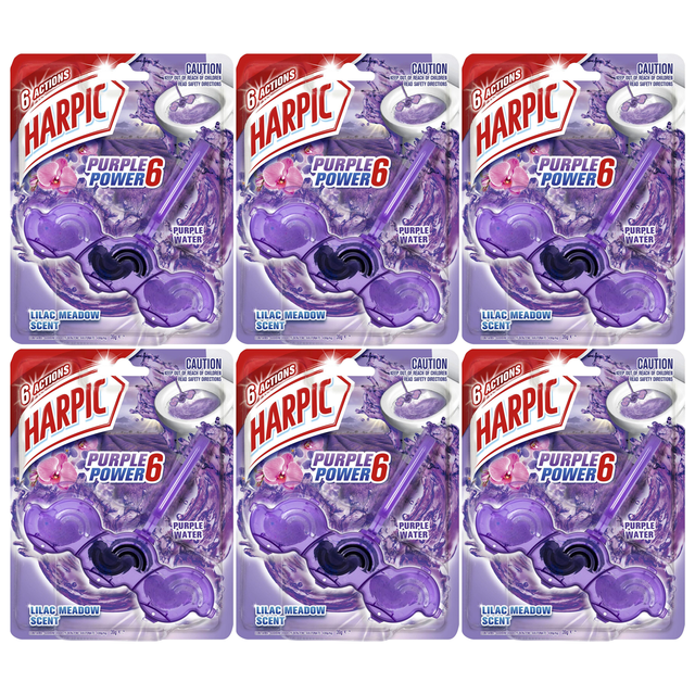 6x 35g Harpic 6 Actions Toilet Cage Cleaner Bulk Pack - Lilac Meadow
