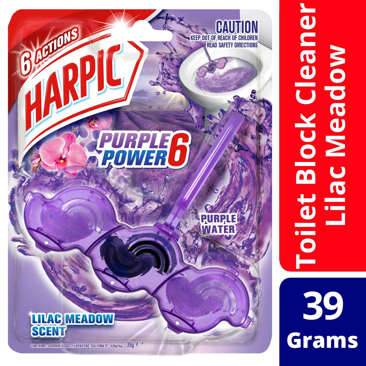 Harpic 35g Toilet Block Cleaner Cage 6 Actions in Lilac Meadow