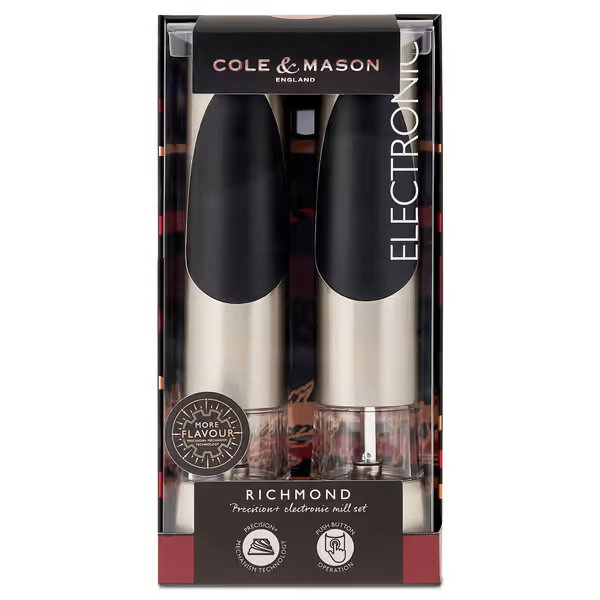 Cole & Mason Richmond Electronic Salt & Pepper Shakers Mill Gift Set Electric