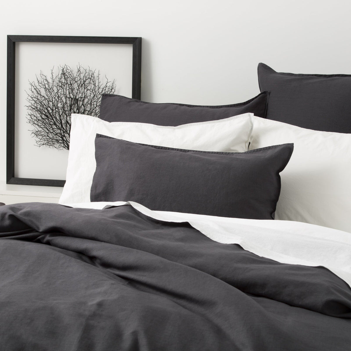Renee Taylor Cavallo Stonewashed French Linen Quilt Cover Set - Magnet
