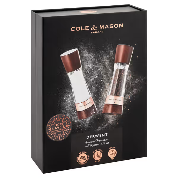 Cole & Mason Premium Derwent Salt & Pepper Shakers Mills Chestnut Rose Gold Gift Set