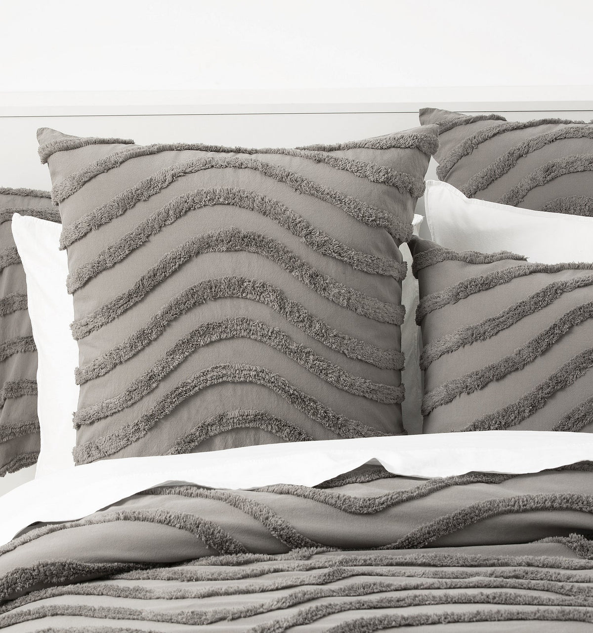 Cloud Linen Wave Vintage Washed Tufted Cotton Chenille Quilt Cover Set - Grey