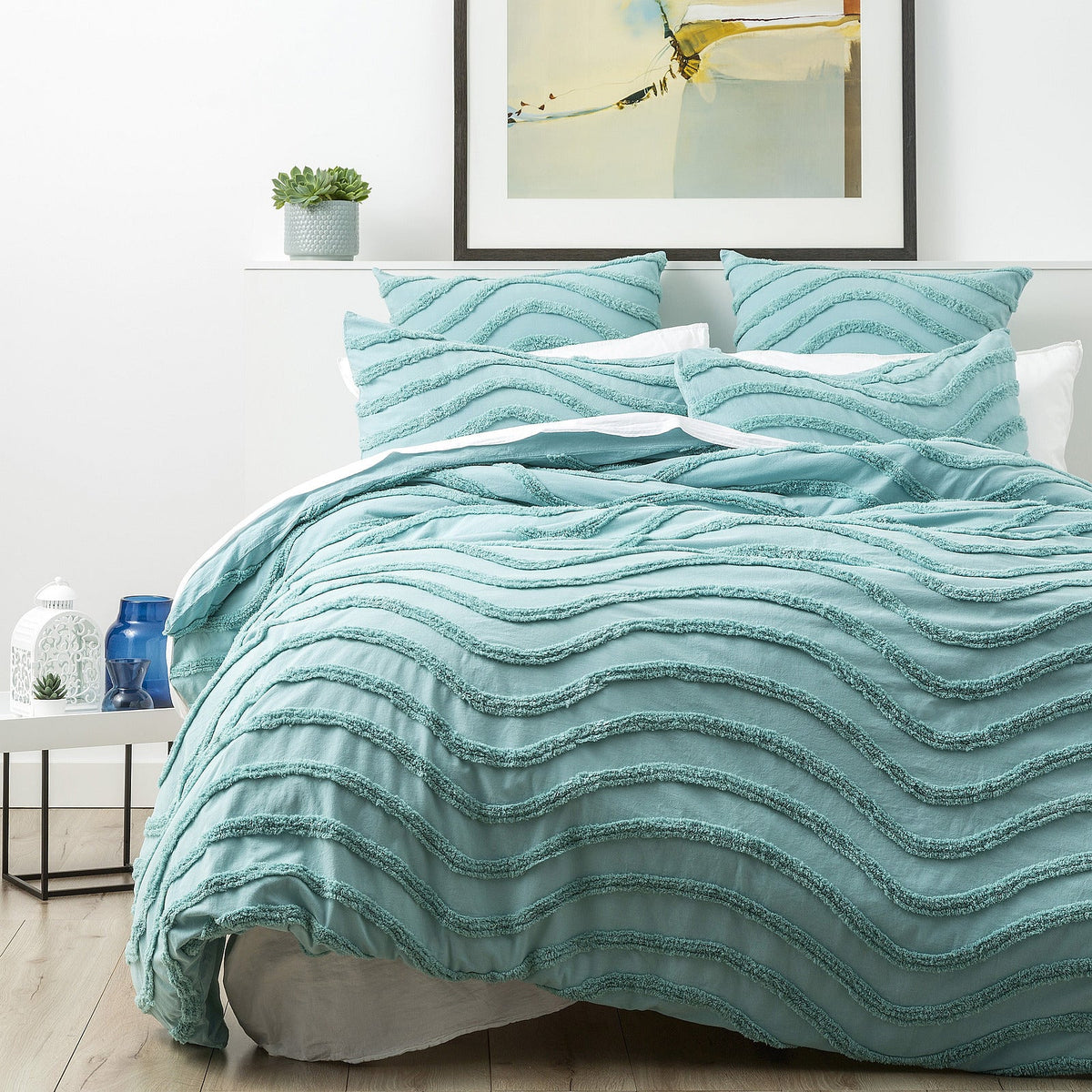 Cloud Linen Wave Vintage Washed Tufted Cotton Chenille Quilt Cover Set - Aqua