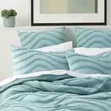 Cloud Linen Wave Vintage Washed Tufted Cotton Chenille Quilt Cover Set - Aqua