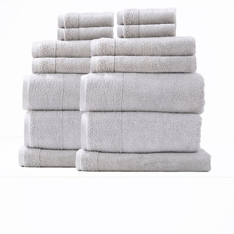 Renee Taylor Aireys 650 GSM Zero Twist Cotton Bath Towel Set - Vapour (2 to 14 Piece Packs)