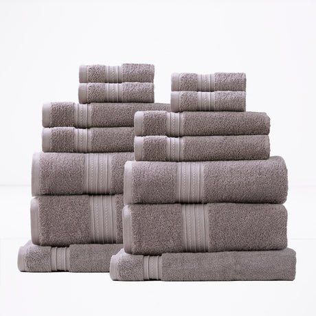 Renee Taylor Brentwood 650 GSM Low Twist Cotton Bath Towel Set - Whisper (2 to 14 Piece Packs)