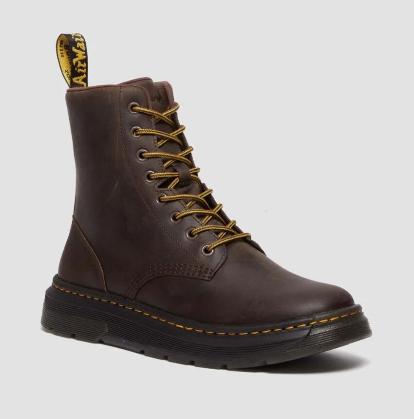 Dr. Martens Crewson 8 Eye Crazy Horse Leather Boots Combat Shoes - Dark Brown - UK 11