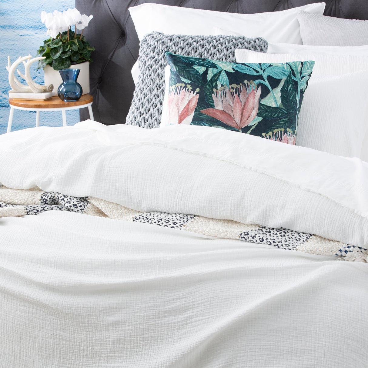 Renee Taylor Solana 250TC Washed Cotton Quilt Cover Set - White (OEKO-TEX Certified)