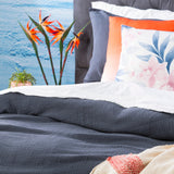 Renee Taylor Solana 250TC Washed Cotton Quilt Cover Set - Blue (OEKO-TEX Certified)