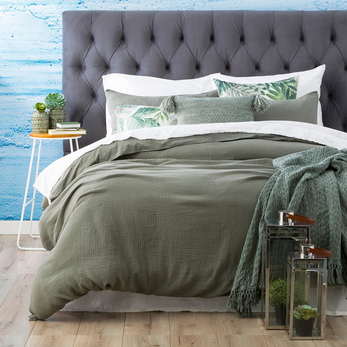 Renee Taylor Solana 250TC Washed Cotton Quilt Cover Set - Fern (OEKO-TEX Certified)