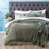 Renee Taylor Solana 250TC Washed Cotton Quilt Cover Set - Fern (OEKO-TEX Certified)