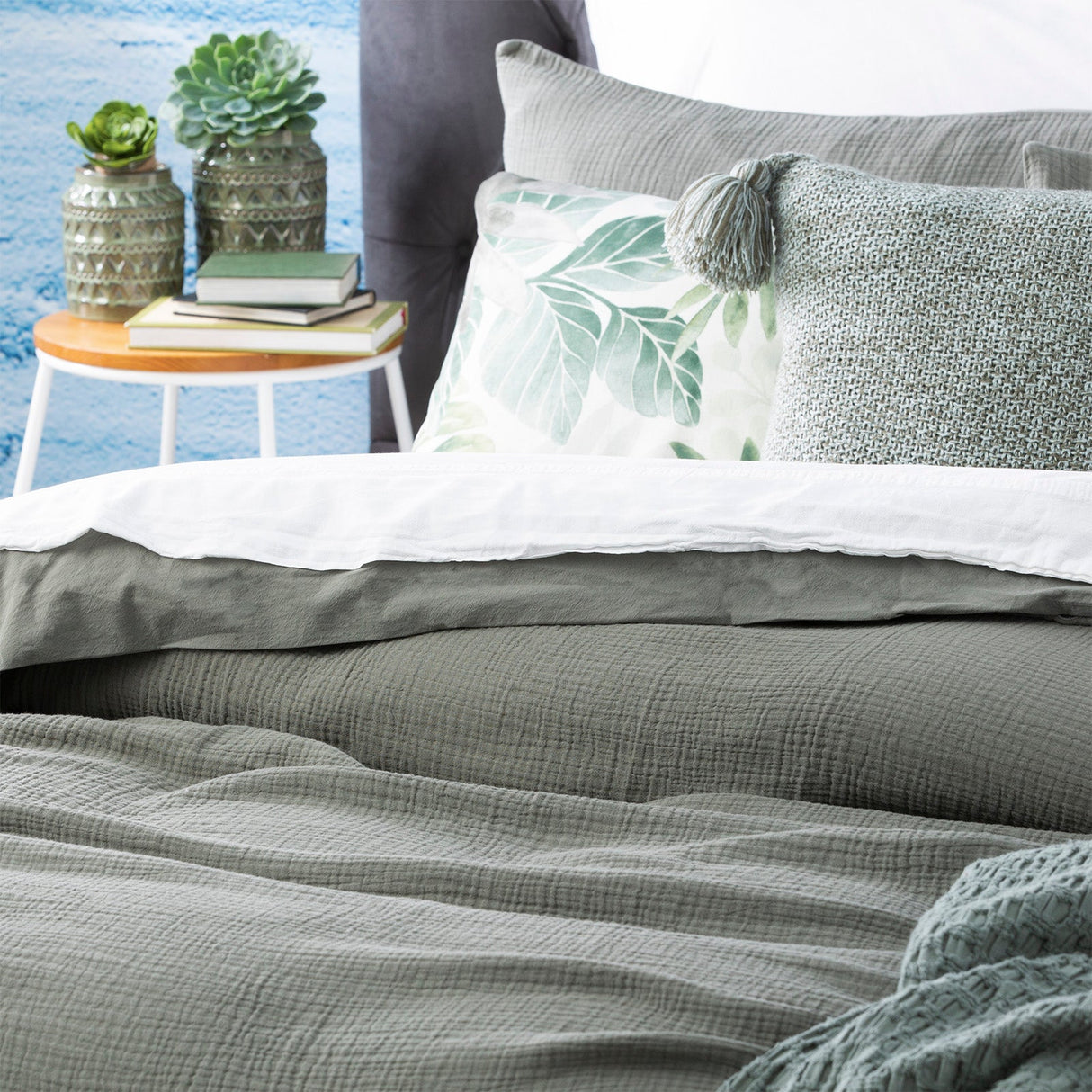 Renee Taylor Solana 250TC Washed Cotton Quilt Cover Set - Fern (OEKO-TEX Certified)