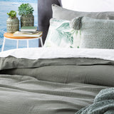 Renee Taylor Solana 250TC Washed Cotton Quilt Cover Set - Fern (OEKO-TEX Certified)