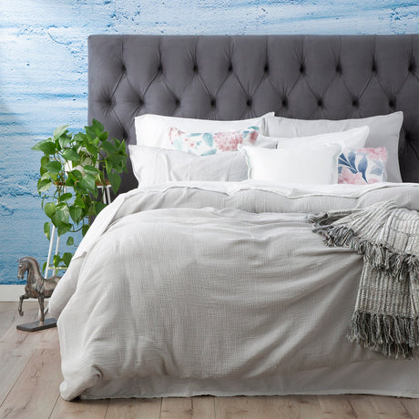 Renee Taylor Solana 250TC Washed Cotton Quilt Cover Set - Silver (OEKO-TEX Certified)