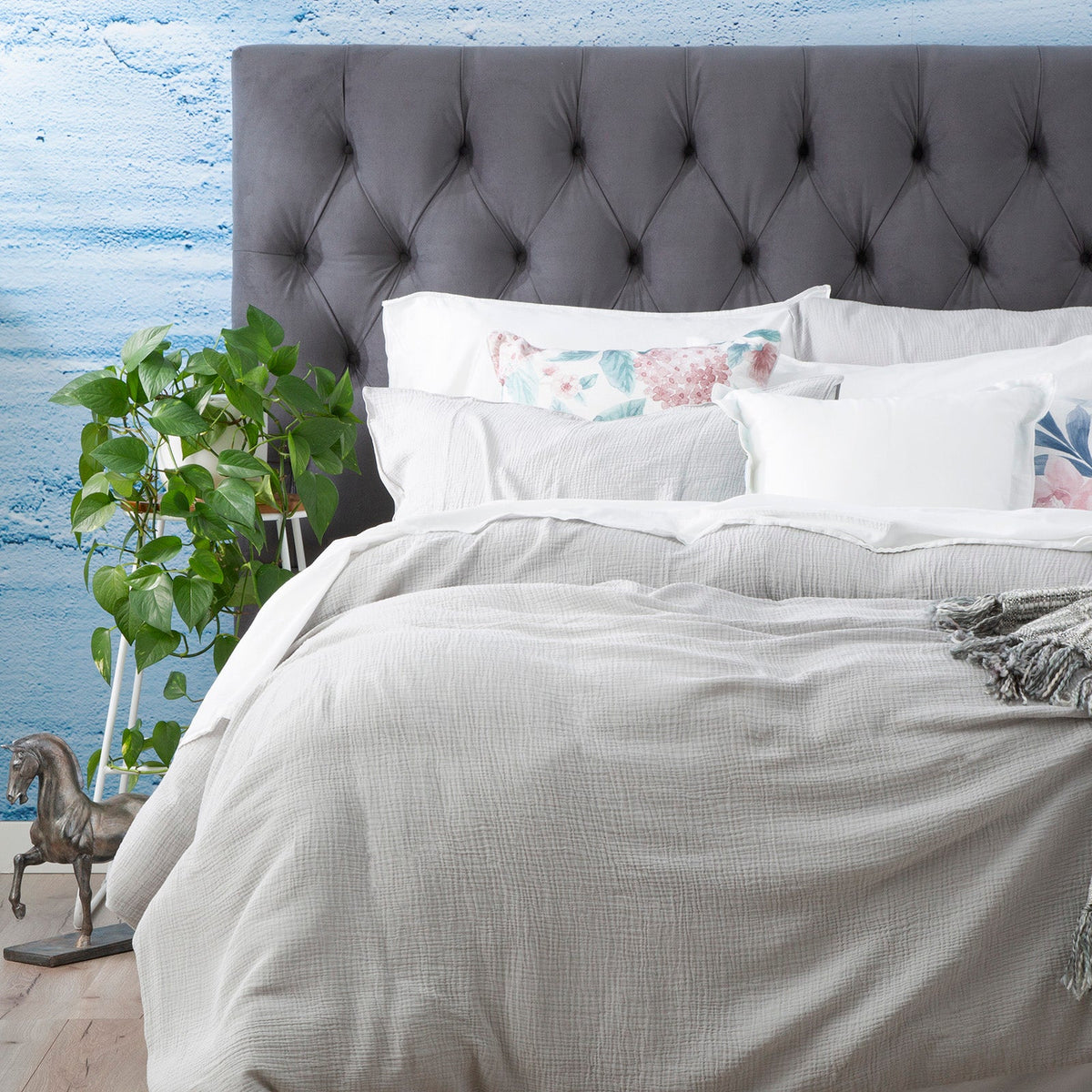 Renee Taylor Solana 250TC Washed Cotton Quilt Cover Set - Silver (OEKO-TEX Certified)