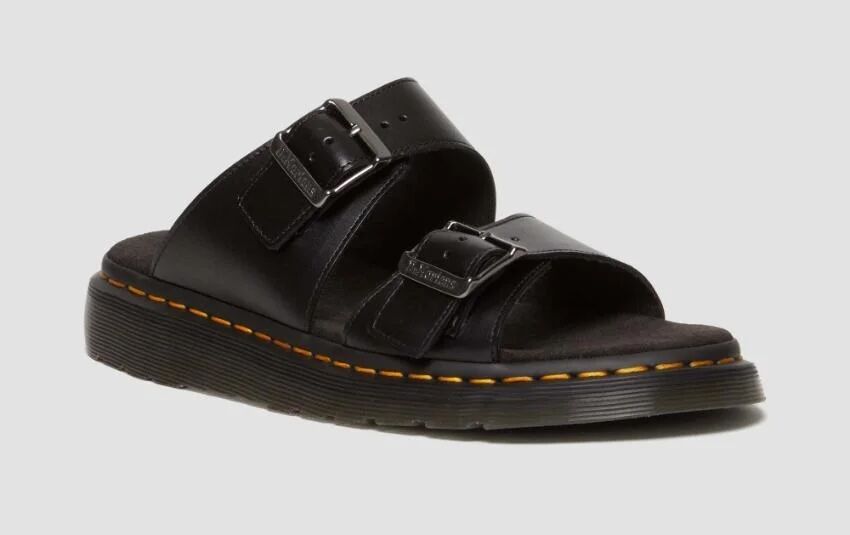 Dr. Martens Josef Analine Leather Slide Sandals Buckle Strap Comfort Footbed in Black