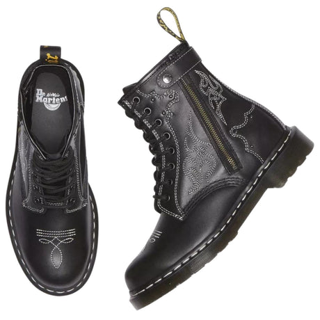 Dr. Martens 1460 Gothic Americana Leather Boots (8 Eye Lace Up) - Wanama Black