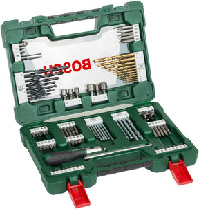 Bosch 91-Piece V-Line Titanium Drill Bit and Screwdriver Bit Set w/ Ratcheting Screwdriver (For Wood, Masonry, and Metal)