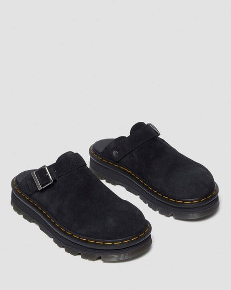 Dr. Martens Zebzag Platform Mule Sandals (Suede Unisex Slingback Clogs) - Black