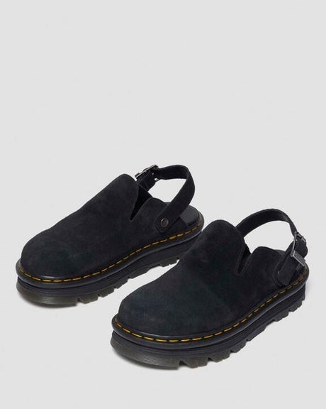 Dr. Martens Zebzag Platform Mule Sandals (Suede Unisex Slingback Clogs) - Black