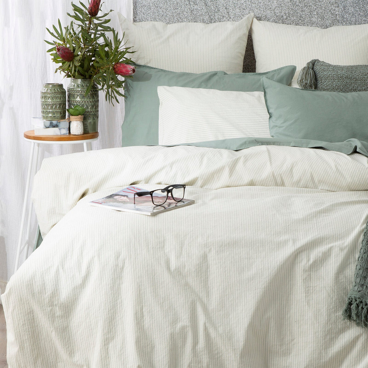 Renee Taylor Portofino Yarn Dyed Vintage Washed Cotton Quilt Cover Set - Forest