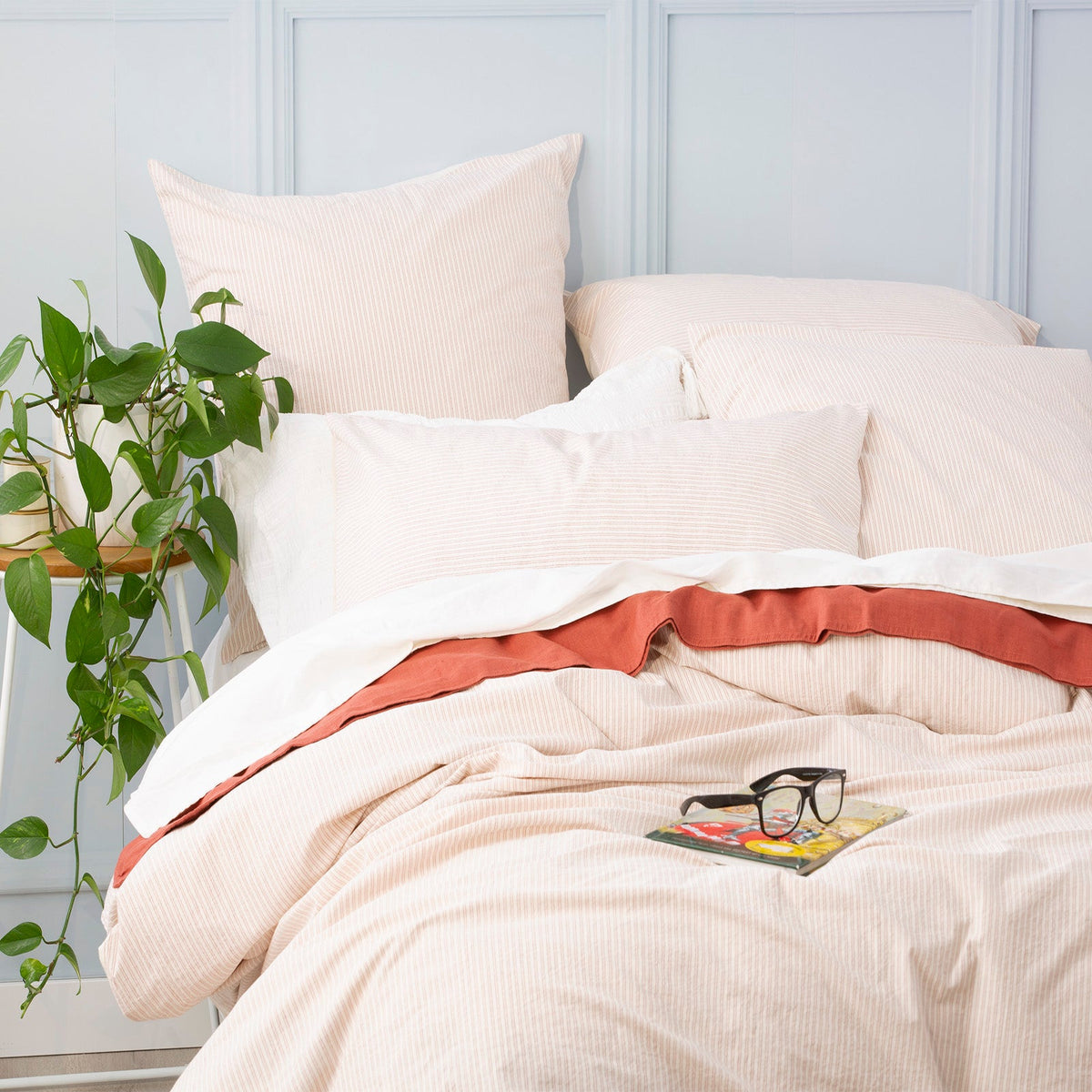 Renee Taylor Portofino Yarn Dyed Vintage Washed Cotton Quilt Cover Set - Clay