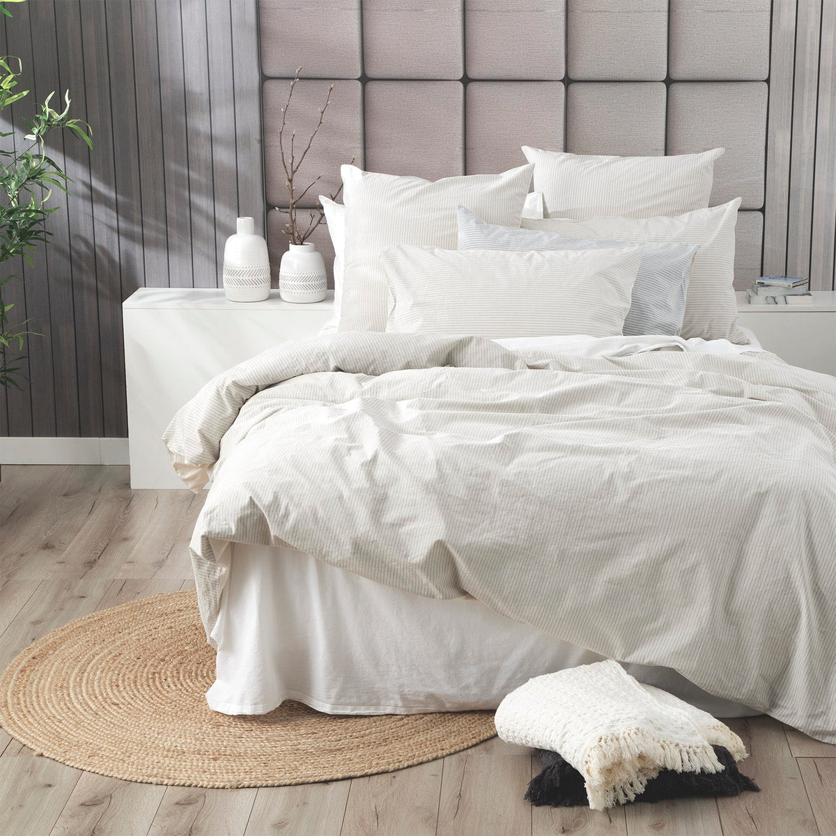 Renee Taylor Portofino Yarn Dyed Vintage Washed Cotton Quilt Cover Set - Moon Mist