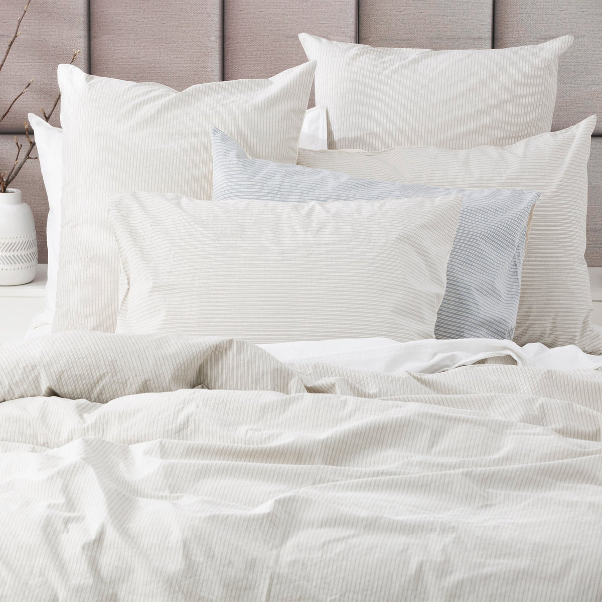 Renee Taylor Portofino Yarn Dyed Vintage Washed Cotton Quilt Cover Set - Moon Mist