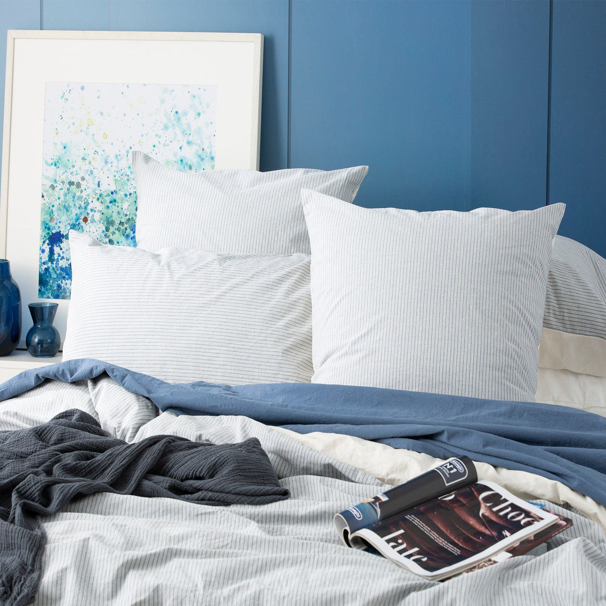 Renee Taylor Portofino Yarn Dyed Vintage Washed Cotton Quilt Cover Set - Blue