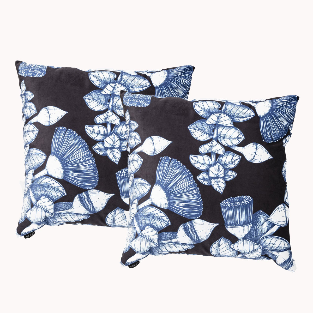 2x Renee Taylor Printed Poly Velvet Cushion - Bush Land (Square Decorative Throw Pillow Twin Pack - 50 x 50cm)