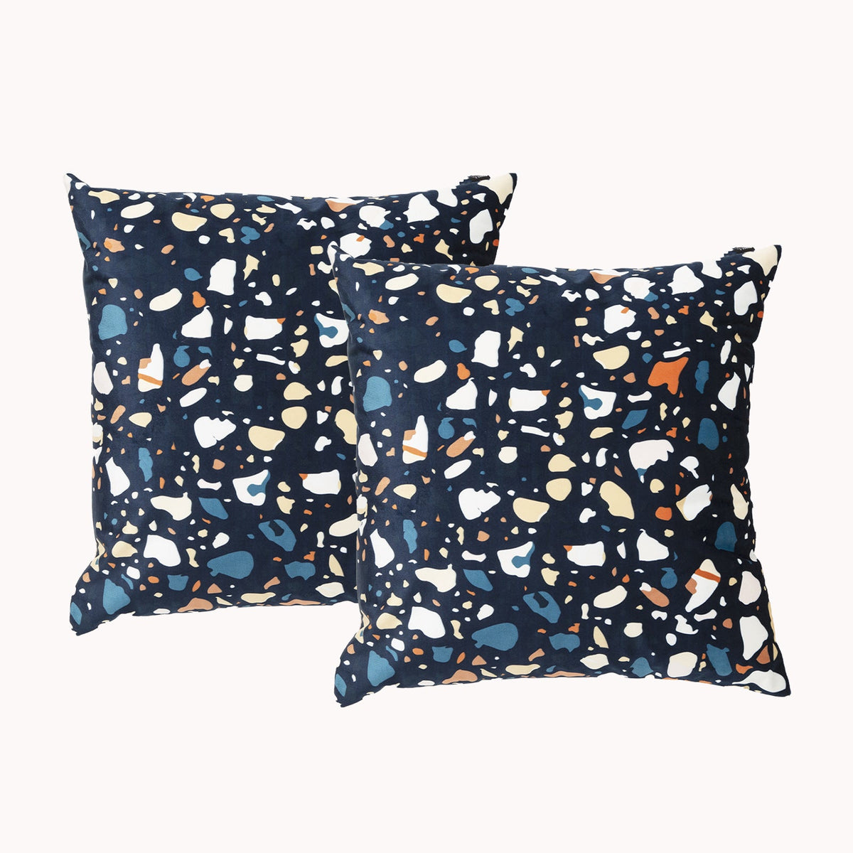 2x Renee Taylor Printed Poly Velvet Cushion - Terazzo (Square Decorative Throw Pillow Twin Pack - 50 x 50cm)
