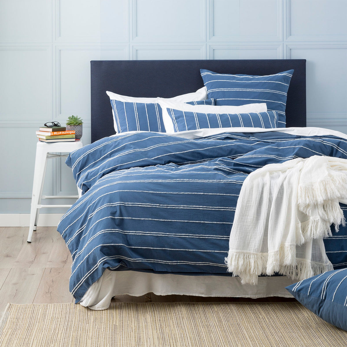 Renee Taylor Hudson Vintage Washed Cotton Chenille Quilt Cover Set - Blue