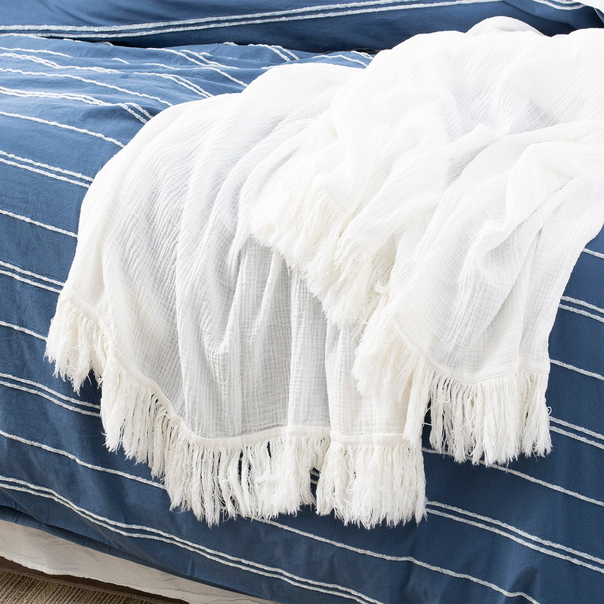 Renee Taylor Hudson Vintage Washed Cotton Chenille Quilt Cover Set - Blue