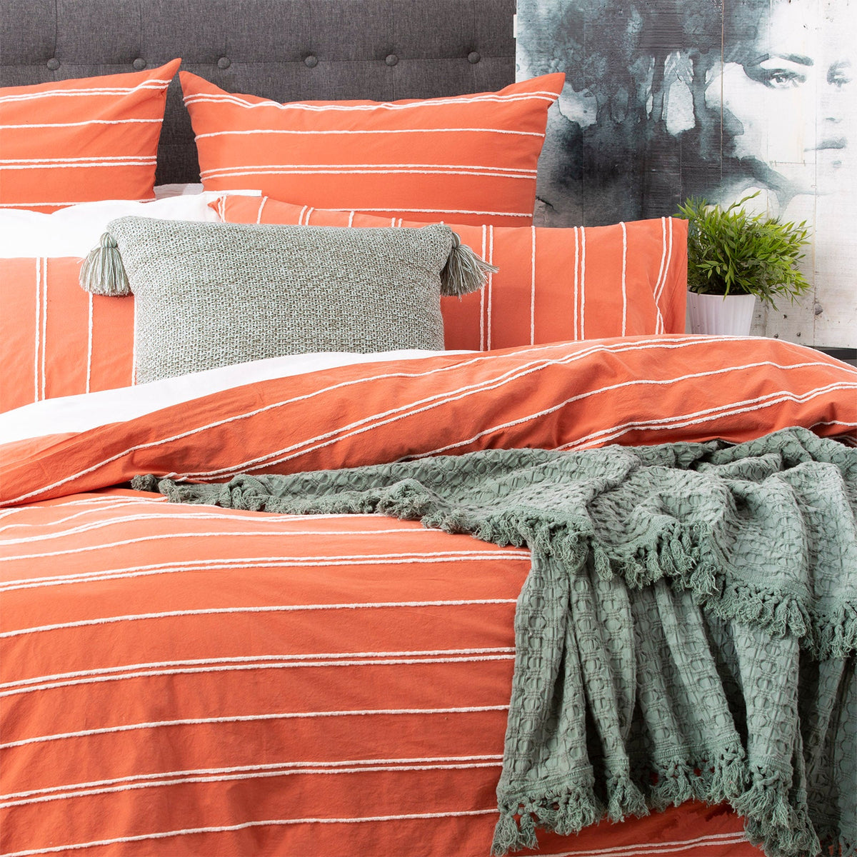 Renee Taylor Hudson Vintage Washed Cotton Chenille Quilt Cover Set - Paprika
