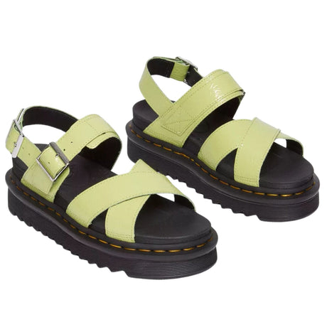 Dr. Martens Voss II Sandals Womens Distressed Patent Leather Adjustable Buckle in Lime Green