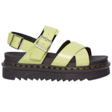 Dr. Martens Voss II Sandals Womens Distressed Patent Leather Adjustable Buckle in Lime Green