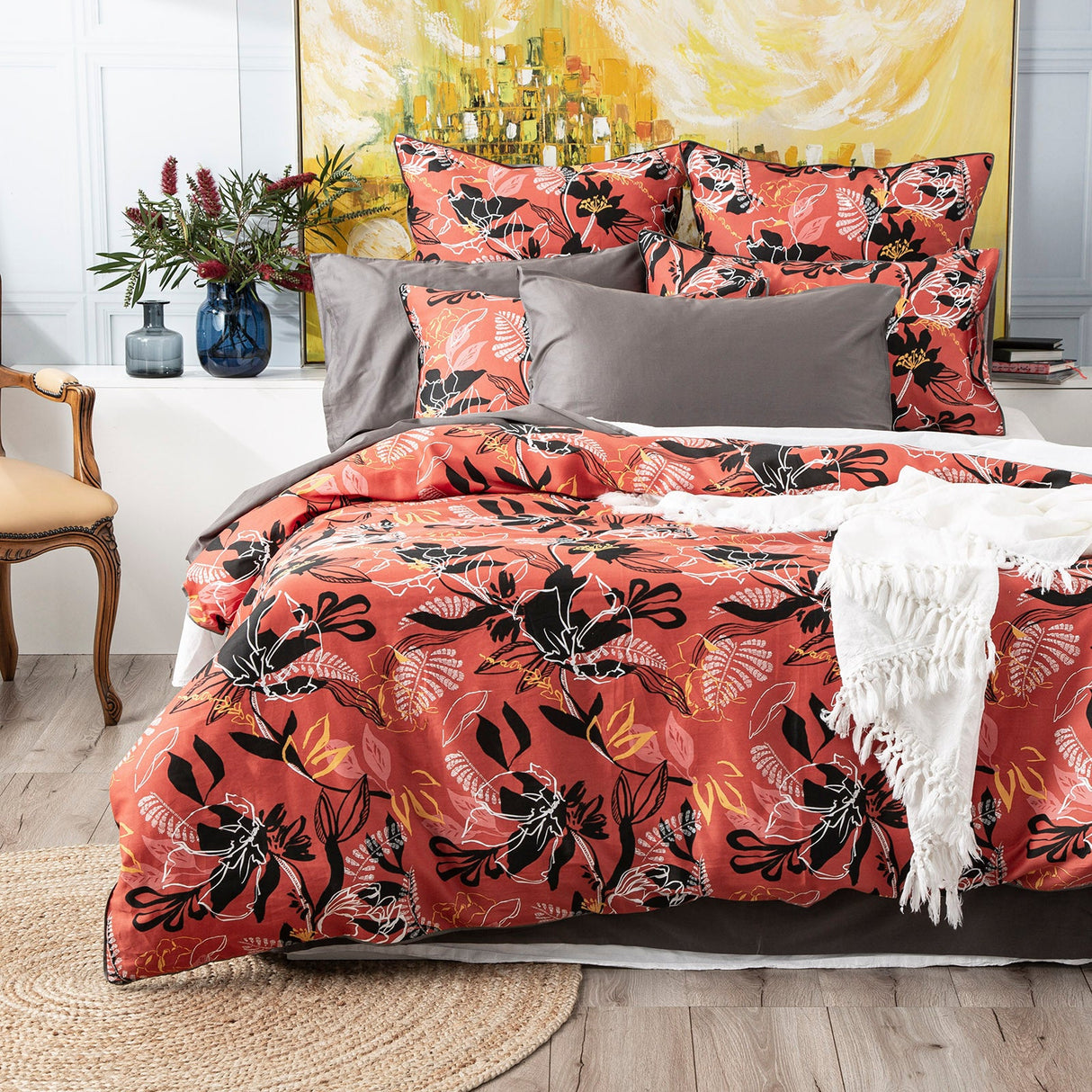 Renee Taylor Nora 300TC Cotton Quilt Cover Set - Clay (OEKO-TEX Certified)