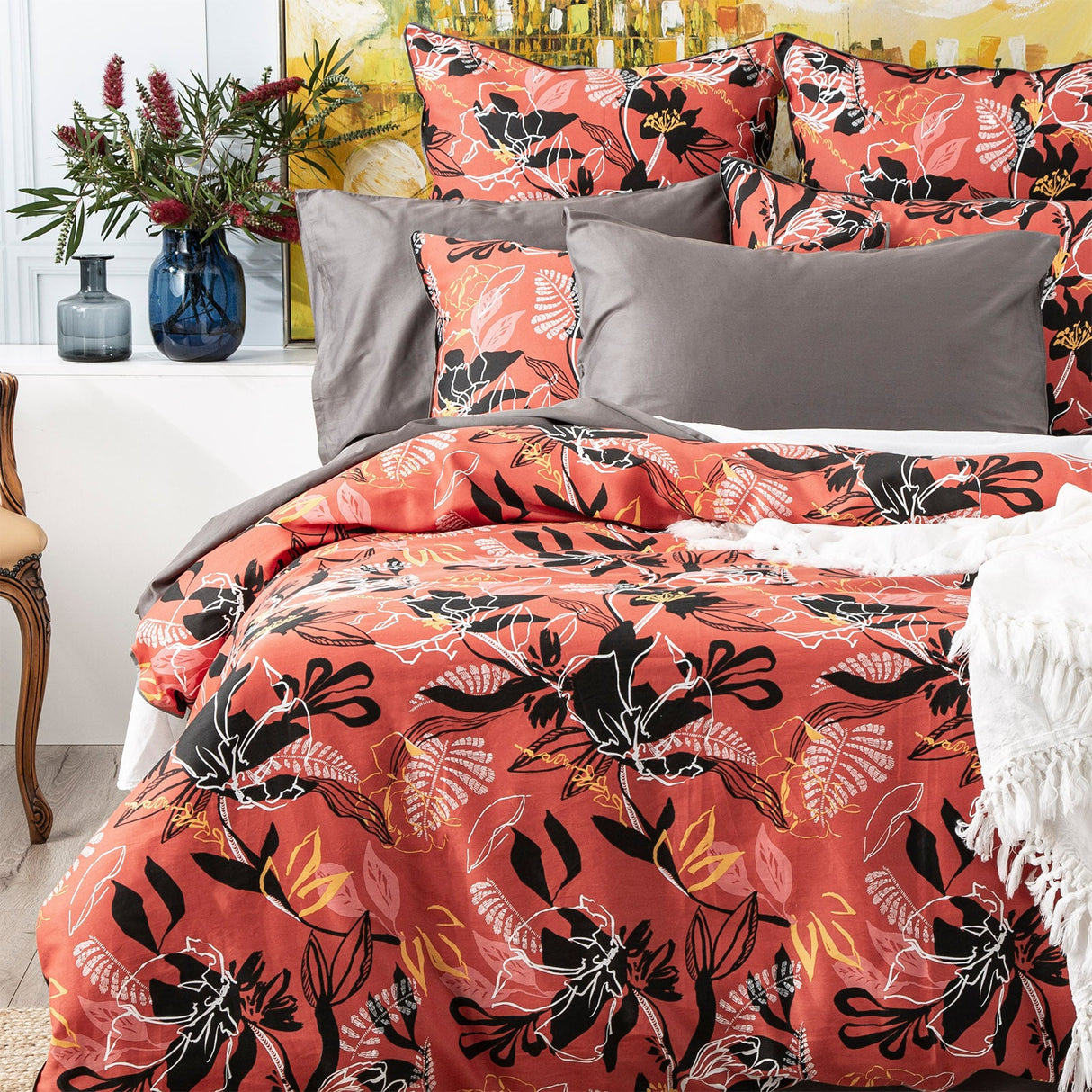Renee Taylor Nora 300TC Cotton Quilt Cover Set - Clay (OEKO-TEX Certified)