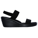 Skechers Women's Rumbler Wave Heels Summer Glam Game Shoes - Black/Black