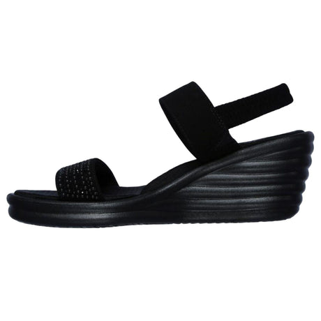 Skechers Women's Rumbler Wave Heels Summer Glam Game Shoes - Black/Black