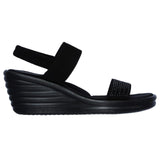 Skechers Women's Rumbler Wave Heels Summer Glam Game Shoes - Black/Black