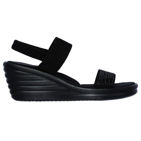 Skechers Women's Rumbler Wave Heels Summer Glam Game Shoes - Black/Black
