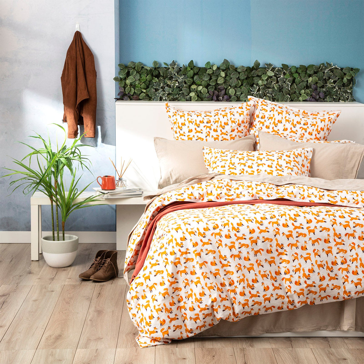 Renee Taylor European Vintage Washed Printed Cotton Quilt Cover Set - Fox (OEKO-TEX Certified)