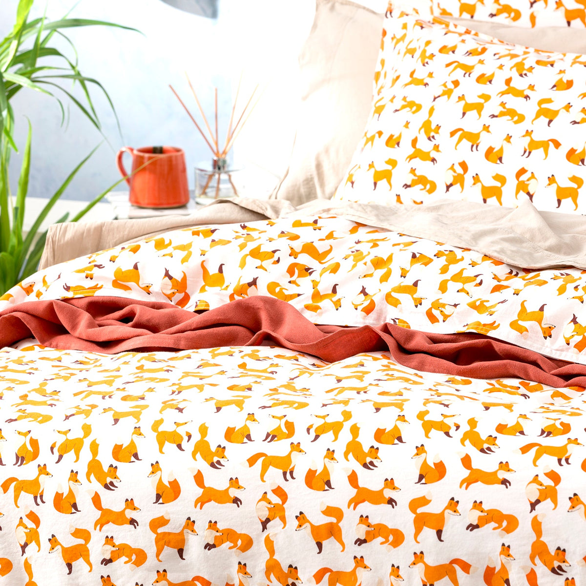 Renee Taylor European Vintage Washed Printed Cotton Quilt Cover Set - Fox (OEKO-TEX Certified)