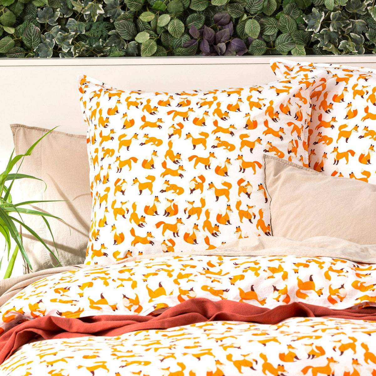 Renee Taylor European Vintage Washed Printed Cotton Quilt Cover Set - Fox (OEKO-TEX Certified)